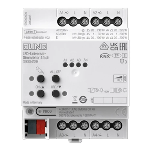 Диммер KNX универсальный LED, 4 группы Jung 39004 1S R